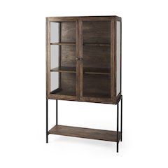 Arelius 36L x 18W x 63H Medium Brown Wood W/ Black Metal Base Display Cabinet