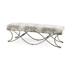 Light and Dark Gray Fabric Seat W/ Antique Gold Metal Frame Bench