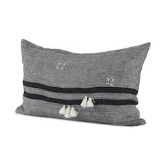 Sibyl 13L x 21W Black Fabric Striped and White Fringed Decorative Pillow Cover