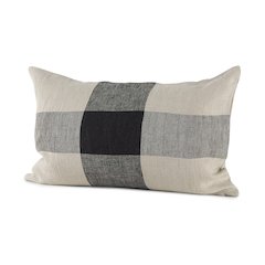 Raquel 13L x 21W Beige and Black Fabric Plaid Decorative Pillow Cover