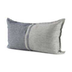 Aubrielle 14L x 26W Gray and Blue Fabric Color Blocked Decorative Pillow Cover