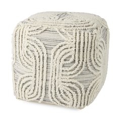 Amaya 16.0L x 16.0W x 16.0H Cream/Black/Gray Wool and Cotton Pouf