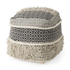 Darika 16.0L x 16.0W x 16.0H Black/White/Gray Cotton Pouf