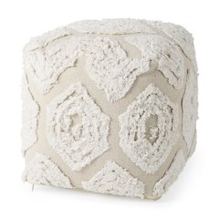 Ekanta 16.0L x 16.0W x 16.0H  Cream/Beige Patterned Cotton Pouf