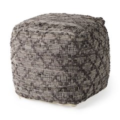 Falguni 16.0L x 16.0W x 16.0H Gray Leather and Cotton Patterned Pouf
