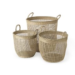 19.7L x 19.7W x 19.7H (Set of 3) Medium Brown Seagrass Round Basket W/ Handles
