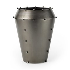Elio 12.2H Large Gun Metal Gray Metal W/Studs Vase