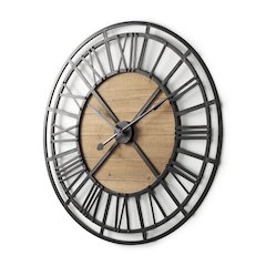 Lewiston 42.1L x 2.6W x 42.1H Black Iron W/Wood Round Wall Clock