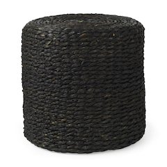 Dina 17.7L x 17.7W x 17.7H Black Cornhusk and Water Hyacinth Round Pouf