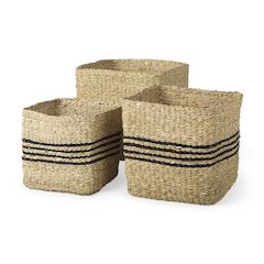 Cullen 15.7L x 15.7W x 15.7H (Set of 3) Grey Twisted Seagrass Square Basket