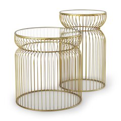 Shani Set of 2 Round, Gold Metal w/ Glass Accent Tables