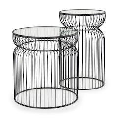 Shani Set of 2 Round, Black Metal w/ Glass, Accent Tables