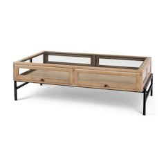 42"L Rectangular Light Brown Wood w/ Black Metal Base Display Coffee Table