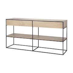 63.0L x 15.0W x 31.0H Beige Wood w/ Black Metal Frame 2 Drawer Console Table