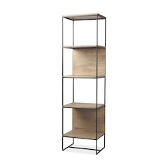 Beige Wood W/Black Metal Frame 4-Tier Shelving Unit