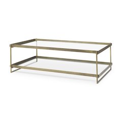 Trey 56.0L x 32.0W x 17.0H Gold Metal W/Glass Coffee table