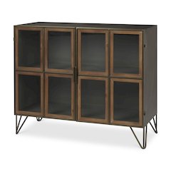 Pandora Dark Brass Metal W/Red Wood 2 Door Accent Cabinet
