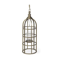 Gerson II Small Cage-Style Gold Metal Candle Holder Lantern