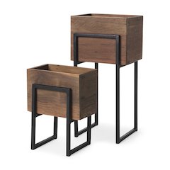 Jadine Set of 2 Medium Brown Wood w/ Black Metal Rectangle Frames