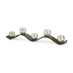 Lux Copper Metal Five Hurricane Glass Holder Table Candle Holder