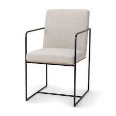 Beige Upholstered Seat w/ Wood Back, Black Metal Frame Dining Chair w/ Arms