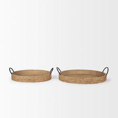 Wheaton Light Brown Wood Natural Jute Serving Trays