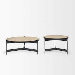 Travertine Marble Matte Black Metal Coffee Tables