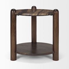 Jovia Brown Mango Wood Cappuccino Marble Round Side Table