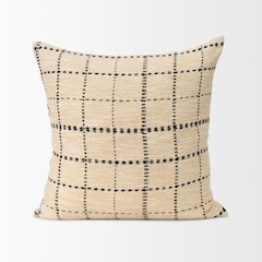 Beige And Black Striped Checkered Decorative Square Pillow Cover