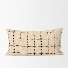 Beige And Black Striped Checkered Decorative Lumbar Pillow Cover