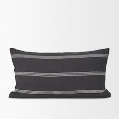 Gray And White Striped Cotton Decorative Lumbar Pillow Cover
