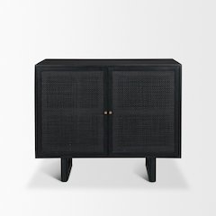 Grier Matte Black Stained WoodBlack Cane Accent Cabinet