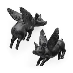 Set Of 2 Black Flying Pigs
