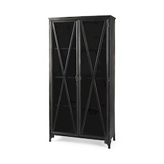 73.8" H Black Metal With Glass Door Display Cabinet