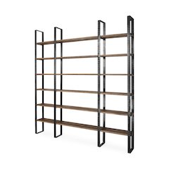 80L X 10.5W X 90H Dark Brown Wood And Black Iron Six Shelving Unit