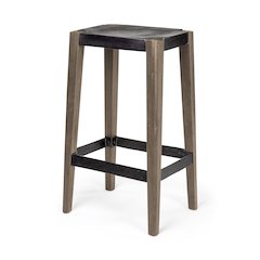 30" Seat Height Black Metal Seat & Foot Rest With Brown Wood Legs Stool