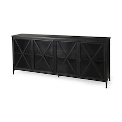 Poppy 79x16 Black Metal With  Glass Door Sideboard