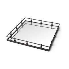 Christa 22L x 22W Black Metal Mirrored Base Square Tray