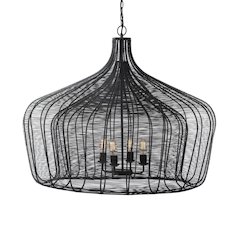 (40"X31") Black Metal Mesh-Style Four Bulb Chandelier
