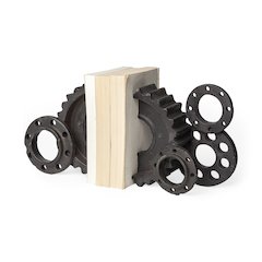 Set Of 2 14L X 4W Brown Resin Industrial Gear Bookends