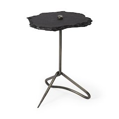 19L X 19W Black Slate Top Triangular Iron Base Accent Table