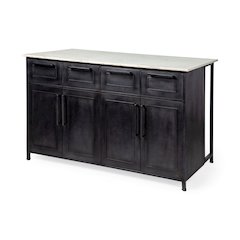 FierSolid Iron Black Body White Marble Top Four Drawer Kitchen Island