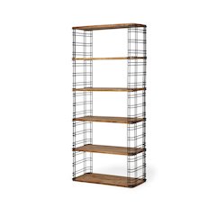 40L X 12W X 79H Brown Wood And Metal Frame Six Shelf Shelving Unit
