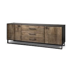 82X20 Brown Solid Wood With Black Metal Frame 3 Drawer 2 Cabinet Door Sideboard