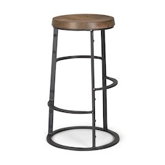 26.3" Seat Height Brown Wood Seat Black Metal Frame Stool