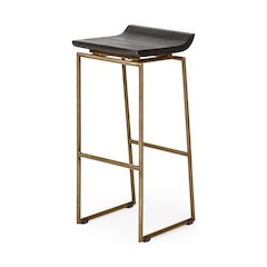 30.25" Seat Height Brown Wood Seat Gold Metal Base Stool