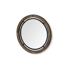 Jos19" Brown Wood and Black Metal Frame Mirror