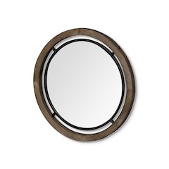 Jos24" Brown Wood and Black Metal Frame Mirror