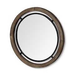 Jos28" Brown Wood and Black Metal Frame Mirror