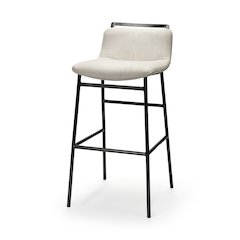 37.5" Total Height Beige Upholstered Seat Gray Metal Frame Bar Stool